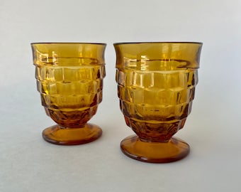 Vintage Indiana Glass Whitehall Cubist Glasses, Retro 1970's Set Of Two Footed Drinking Glasses