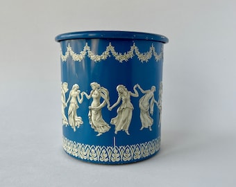 Vintage Grecian Dancing Ladies Tin, Wedgewood Style Metal Storage Canister, Made In Holland