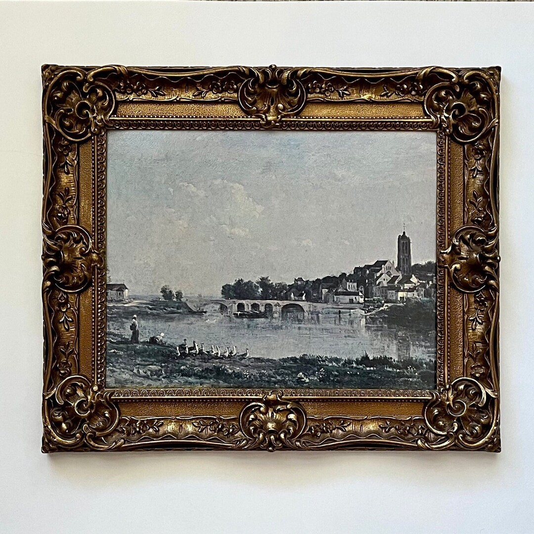 Vintage Framed Landscape Print, the Bridge of Persan Beaumont by