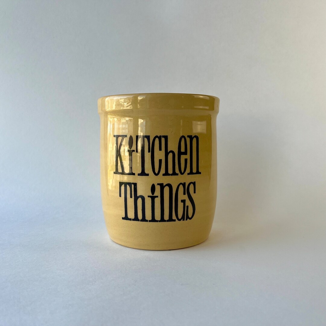 Vintage Kitchen Things Holder, TG Green Utensil Crock, Made in England