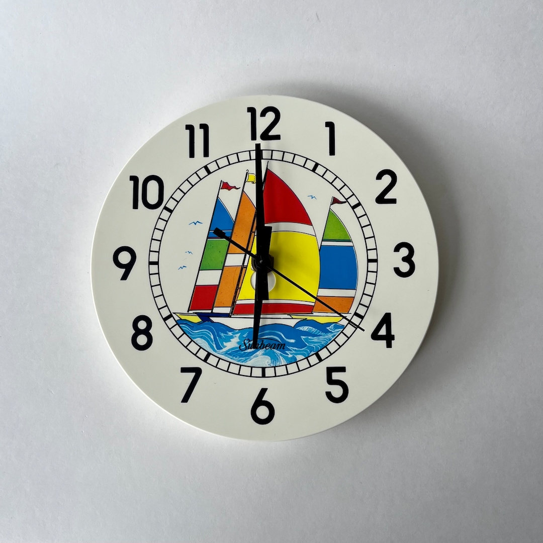 Vintage Sailboat Clock Retro Battery Colorful Boats Sunbeam Etsy