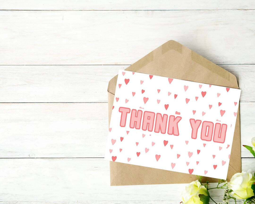 Thank You Cards With Pink Hearts, Pink Thank You Cards Bulk, Multiple