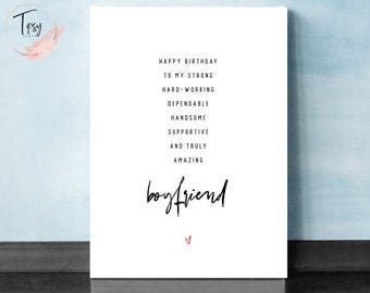 Boyfriend's Birthday Card Sweet, Poem Birthday Card For BF, Boy Friend Birthday Card, From Girlfriend, Cute, For Him, Boyfriends Bday