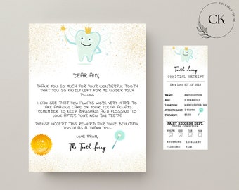 Editable Tooth Fairy Letter kit, Tooth Fairy Note, Tooth Fairy Receipt, Tooth Fairy Printable, First Tooth Certificate