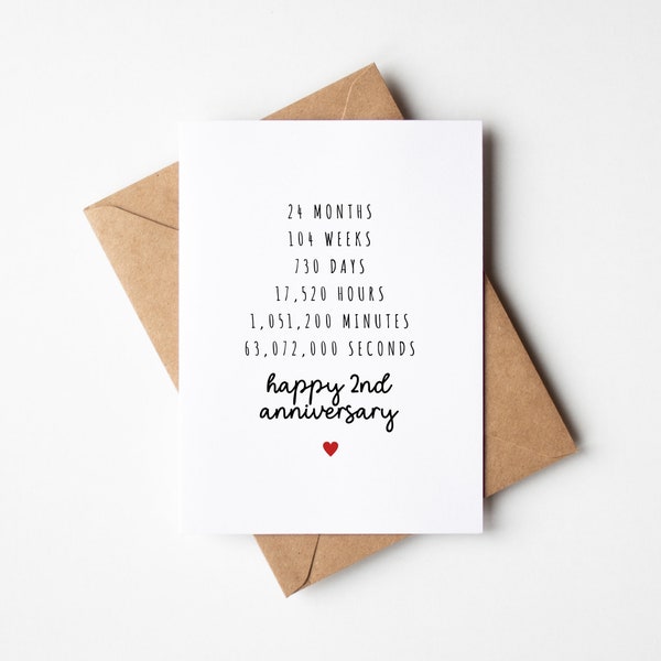 2nd Anniversary Card, For Boyfriend, For Husband, 2nd Anniversary Gift For Him, Second Anniversary Card For Her, For Wife, For Girlfriend