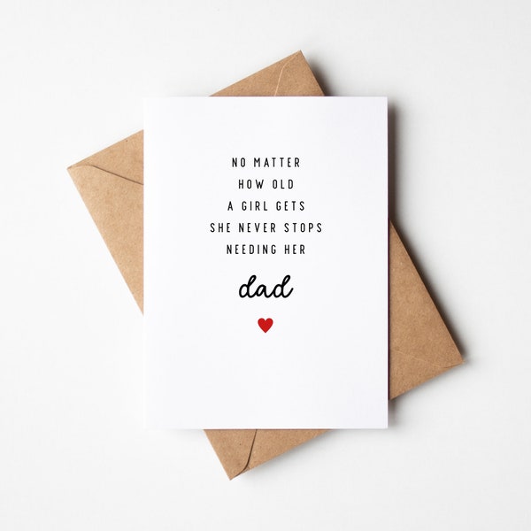 Father's Day Card From Daughter, No Matter How Old A Girl Get She Never Stops Needing Her Dad, Fathers Day Card From Kids, Best Dad