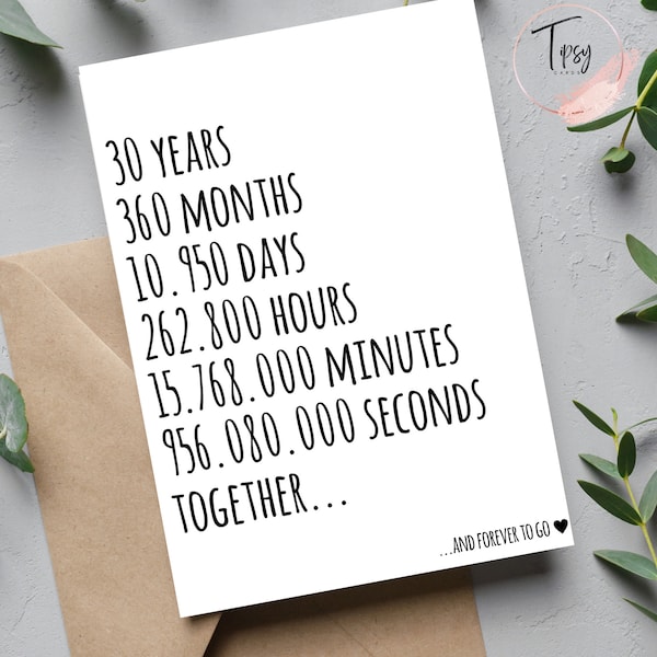 30th Anniversary Card, 30th Wedding Anniversary Card, 30 Years Married, 30 Year Anniversary Card, Anniversary Card For Husband Wife Him Her