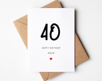 40 Happy Birthday Card, 40th Birthday Card, Personalized Fortieth Bday Card For Her, For Him, 40 Years Old Birthday Gift Idea