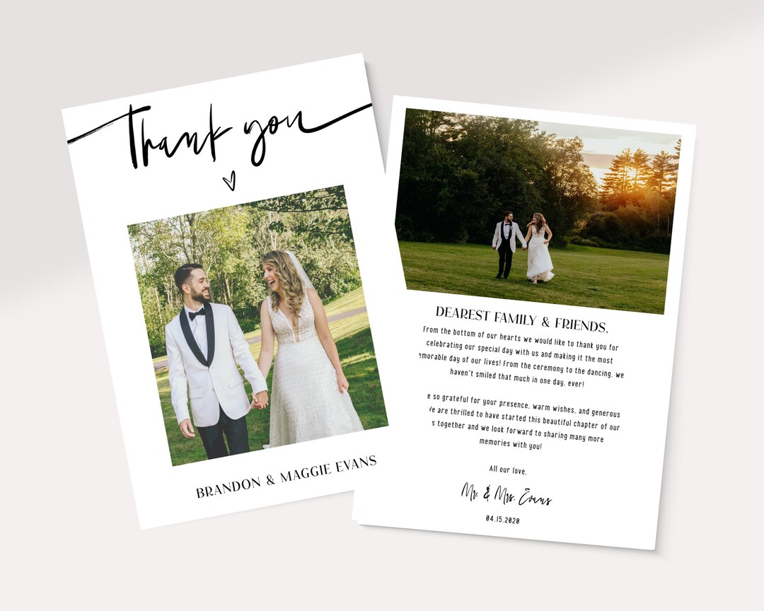 Digital Download Modern Wedding Thank You Card Minimalist Wedding Photo ...