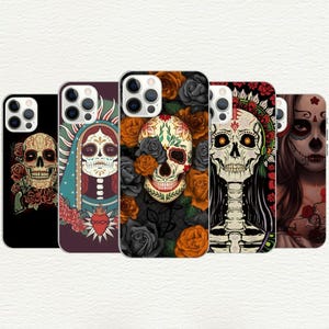 Funda para teléfono del Día de los Muertos, regalo mexicano, Halloween, Día de Muertos, iPhone 16, 15, 14, 13, 12, 11, X, SE, Galaxy S, A, funda de teléfono personalizada