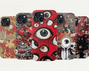 Funda para teléfono con diseño de ojos espeluznantes: cubierta de TPU gótica psicodélica