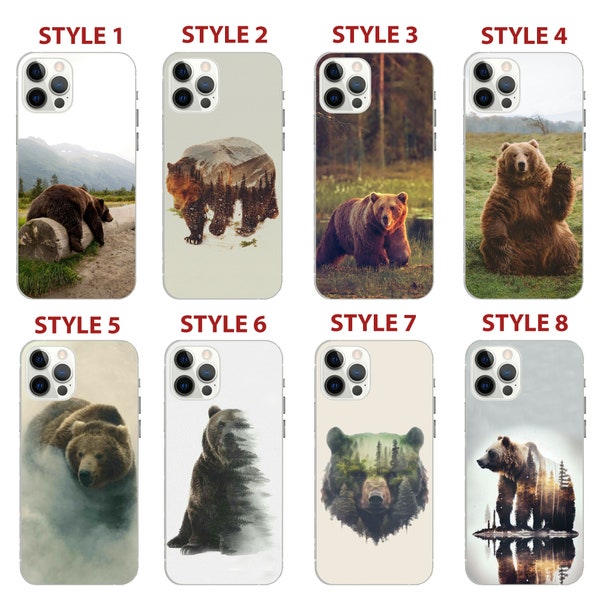 Bear Phone Case, Wildlife Nature Gift, Brown Black Grizzly Bear, Iphone 15, 14, 13, 12, 11, X, SE, Galaxy S, Note, A, Custom Phone Case