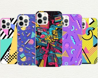 Retro 80s 90s Phone Case: Vibrant Nostalgia Pattern, Customizable