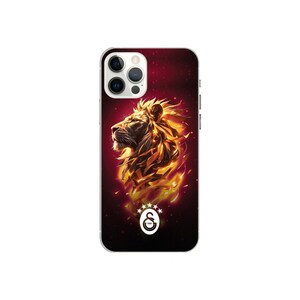 May include: A phone case featuring a stylized lion's head with a fiery mane and a red and black background. The case also displays a white emblem with a circular design and text.