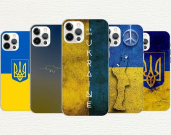 Funda de teléfono con la bandera de Ucrania, diseño de tridente, carcasa de TPU personalizable
