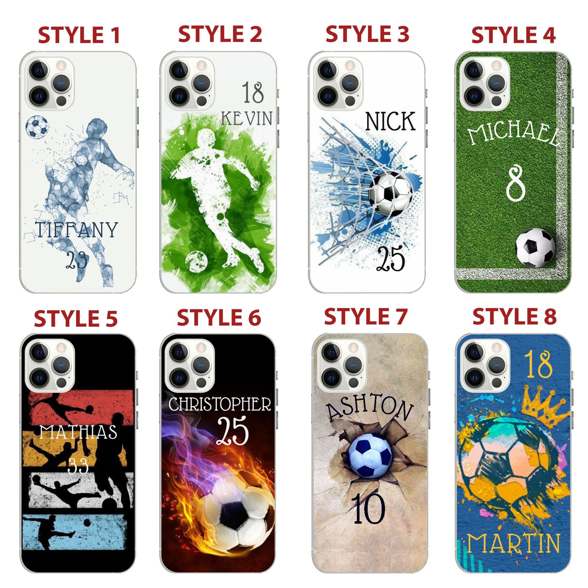 Custom Phone Cases Soccer Club Team Jersey Design - iPhone 5 6 7 8 11 12 13  14 Pro Max Plus Mini Xr Xs SE Samsung Galaxy A03 A13 A53 A73 Note SZ