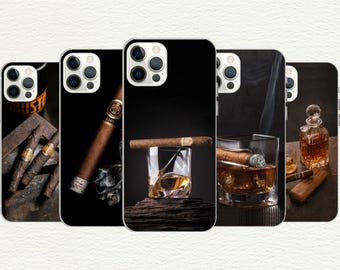Cigar & Whiskey Phone Case, Elegant Smoker Gift, Customizable