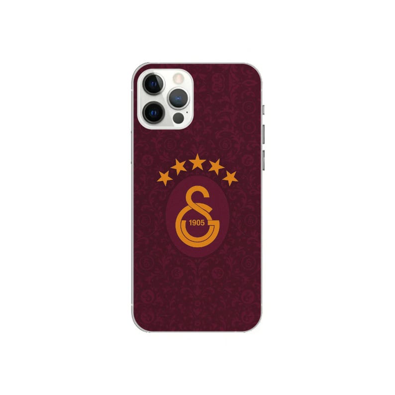 May include: A maroon phone case featuring a repeating floral pattern. The case has a gold emblem with five stars, the letters "GS", and the number "1905". The phone case is designed to fit a smartphone.