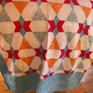Primitive Antique Quilt, Colorful Antique Quilt, Antique Quilt Blanket, Country Chic Antique Quilt