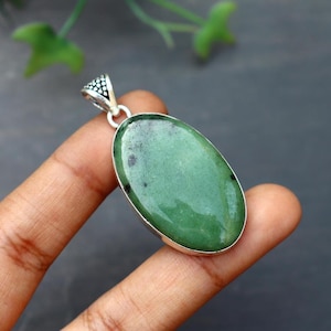 Natural Ruby Zoisite Pendant/ Green Ruby Zoisite Pendant/ Silver Plated Pendant/ Ruby Pendant/ Ruby Zoisite Jewelry/ Ruby Zoisite Necklace