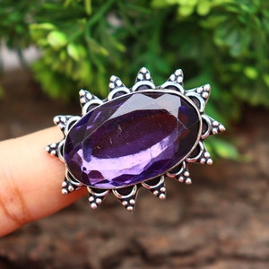 Amethyst Ring/ Silver Plated Ring/ Amethyst Gemstone Ring/ 8 1/2 US Ring/ Large Amethyst Ring/ Amethyst Statement Ring/ Big Amethyst Ring image 1