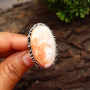 Stunning Pink Scolecite Ring/ Silver Plated Ring/ Scolecite Ring/ 7 US Size Ring/ Pink Scolecite Gemstone Ring/ Scolecite Statement ring