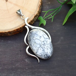 Dendritic Agate Pendant/ Silver Plated Pendant/ Original Dendritic Agate Pendant/ Large Dendritic Agate Pendant/ Dendritic Agate Jewelry!