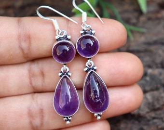 Beautiful Amethyst Earring, Silver Plated Earring/ Amethyst Earring/Original Purple Amethyst Earring/Dangle & Drop Earring/Amethyst Jewelry!