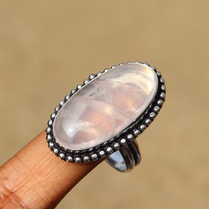 Stunning Rose Quartz Ring/ 925 Silver Plated Ring/ Rose Quartz Ring/ 9 US Size Ring/ Large Rose Quartz Ring/ Rose Quartz Statement Ring!