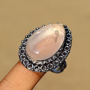 Stunning Rose Quartz Ring/ Silver Plated Ring/ Rose Quartz Ring/ 9 US Size Ring/ Large Rose Quartz Ring/ Rose Quartz Statement Ring!