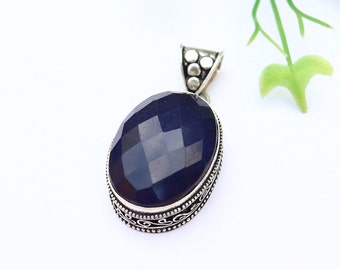 Lapis Lazuli Pendant/ Lapis Lazuli Necklace/ Silver Plated Pendant/ Vintage Pendant/Lapis / Lapis Necklace/ Lapis Lazuli Statement Pendant