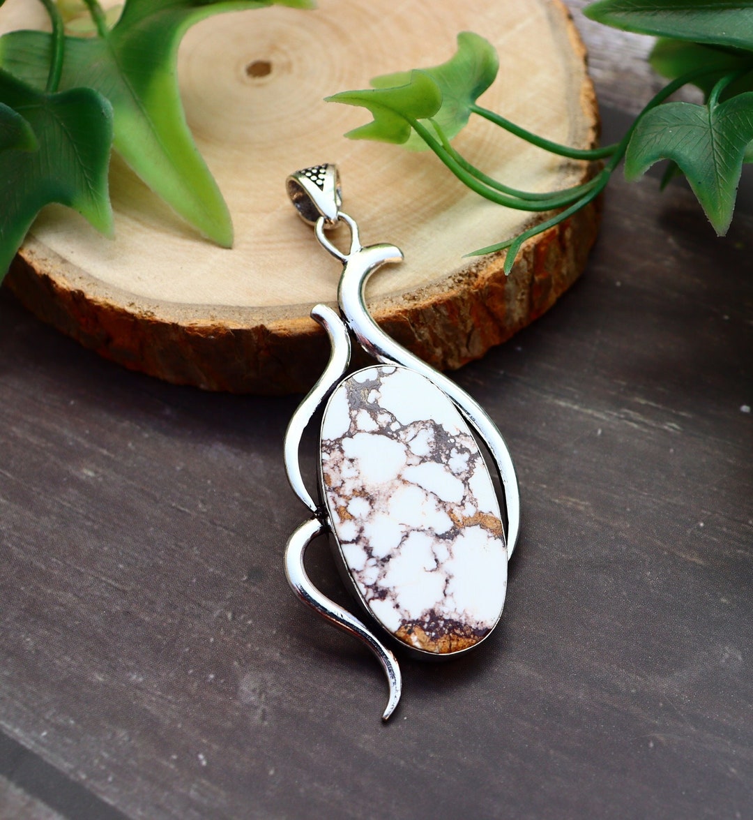 Wild Horse Jasper Pendant/ Silver Plated Pendant/ Original Wild Horse