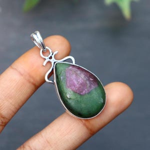 Natural Ruby Zoisite Pendant/ Green Ruby Zoisite Pendant/ Silver Plated Pendant/ Ruby Pendant/ Ruby Zoisite Jewelry/ Ruby Zoisite Necklace