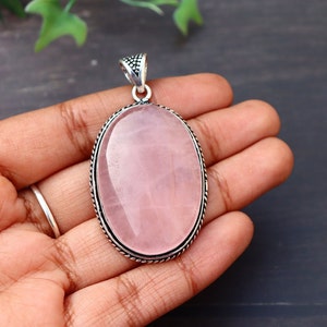 Natural Rose Quartz Pendant/ Silver Plated Pendant/ Rose Quartz Pendant/ Rose Quartz Necklace/ Rose Quartz Jewelry/ Original Rose Quartz image 1