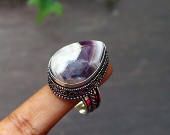 Chunky Amethyst Ring/ 10 US Size Ring/ Vintage Amethyst Ring/ Silver Plated Ring/ Chevron Amethyst Ring/ Large Amethyst Ring/ Amethyst Ring