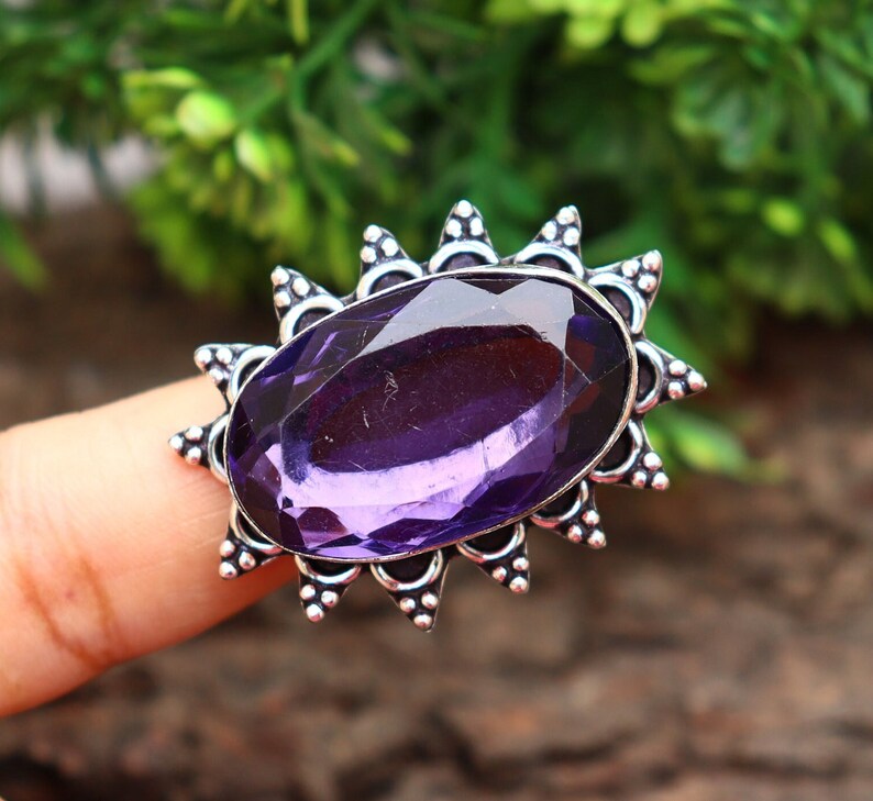 Amethyst Ring/ Silver Plated Ring/ Amethyst Gemstone Ring/ 8 1/2 US Ring/ Large Amethyst Ring/ Amethyst Statement Ring/ Big Amethyst Ring image 1