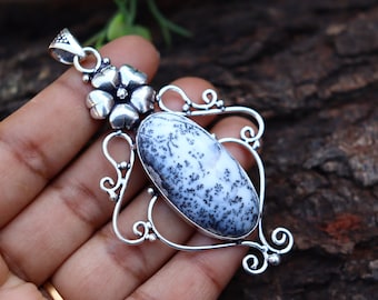 Dendritic Agate Pendant/ Silver Plated Pendant/ Original Dendritic Agate Pendant/ Large Dendritic Agate Pendant/ Dendritic Agate Jewelry!