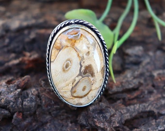 Plum Wood Agate Ring/Silver Plated Ring/Plum Wood Ring/ 7 1/2 US Ring/ Large Plum Wood Agate Ring/ Plum Wood Statement Ring/ Plum Agate Ring