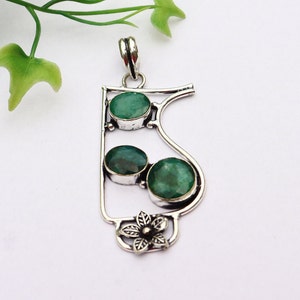 Green Emerald Pendant/ Emerald Necklace/ Silver Plated Pendant/ Synthetic Green Emerald Pendant/ Gemstone Pendant/ Green Emerald Jewelry image 1