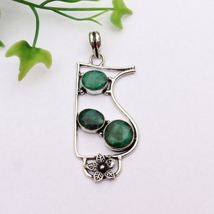 Green Emerald Pendant/ Emerald Necklace/ Silver Plated Pendant/ Synthetic Green Emerald Pendant/ Gemstone Pendant/ Green Emerald Jewelry image 3