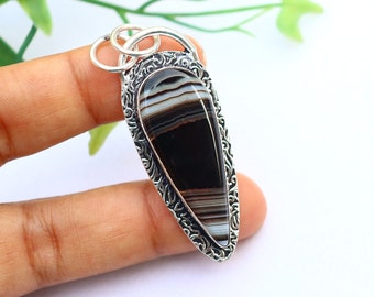 Natural Botswana Agate/ Silver Plated Pendant/ Botswana Agate Pendant/ Agate Pendant/ Botswana Agate Jewelry/ Multi Gemstone Pendant!