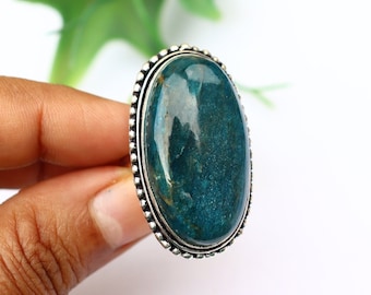 Neon Blue Apatite Ring/ Silver Plated Ring/ Adjustable Ring/ 7 US Size Ring/ Neon Blue Apatite Gemstone Ring/ Blue Apatite Statement ring!