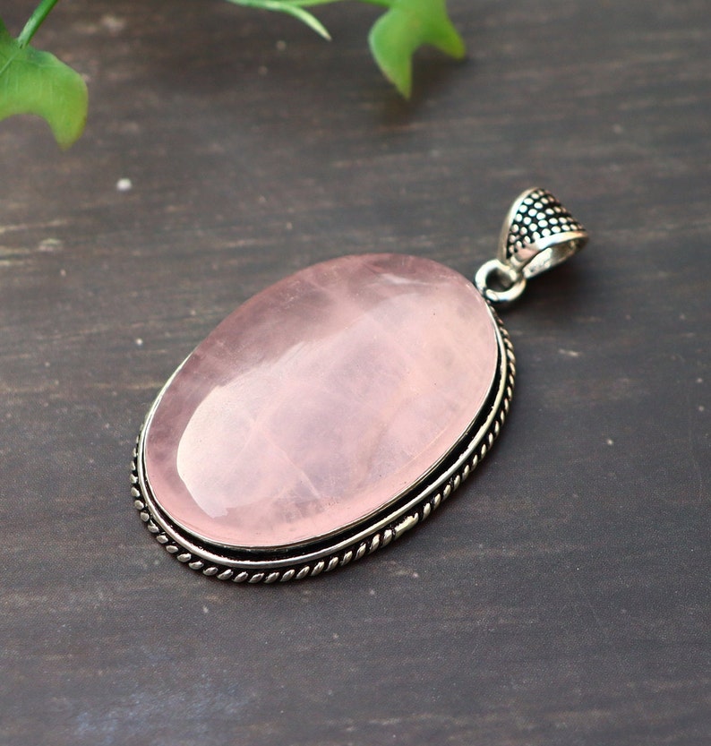 Natural Rose Quartz Pendant/ Silver Plated Pendant/ Rose Quartz Pendant/ Rose Quartz Necklace/ Rose Quartz Jewelry/ Original Rose Quartz image 4