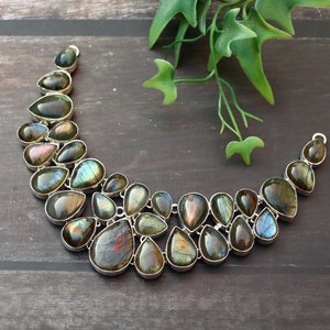 Stunning Labradorite Necklace/ Silver Plated Necklace/ Labradorite Bib Necklace/ Labradorite Cluster Necklace/Statement Labradorite Necklace