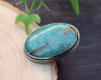 Amazonite Ring/ Silver Plated Ring/ Amazonite Ring/ 7 3/4 US Size Ring/ Large Amazonite Gemstone Ring/ Amazonite Statement ring/ Chunky Ring