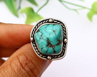 Turquoise Ring/ Silver Plated Ring/ Turquoise Gemstone Ring/ US 6 1/2 Size Ring/ Large Turquoise Ring/ Turquoise Statement Ring/ Big Ring