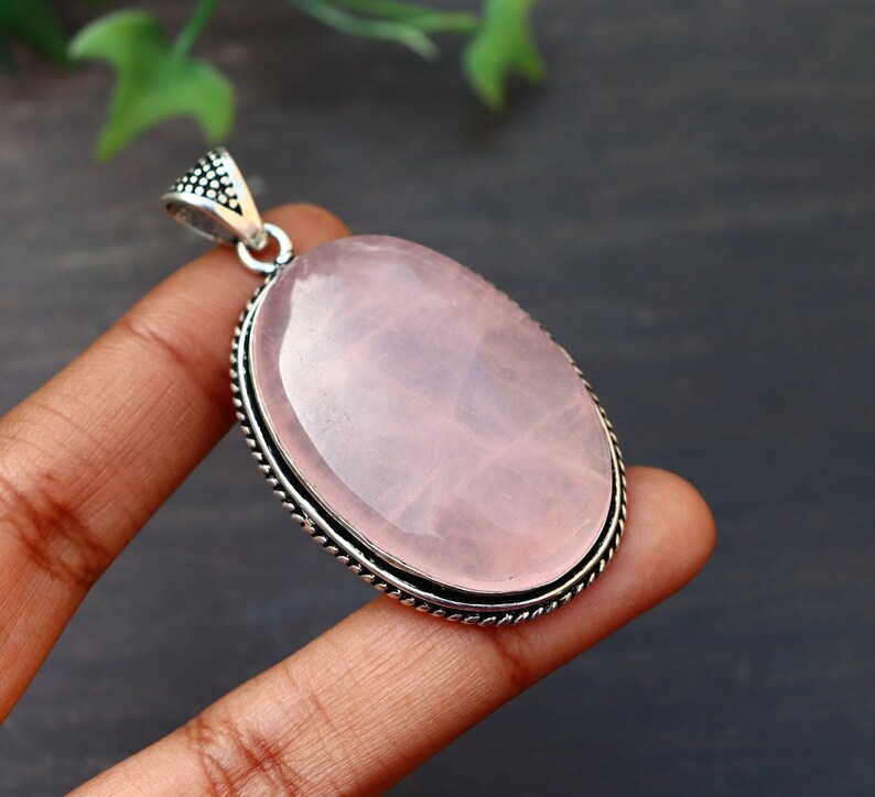 Natural Rose Quartz Pendant/ Silver Plated Pendant/ Rose Quartz Pendant/ Rose Quartz Necklace/ Rose Quartz Jewelry/ Original Rose Quartz image 2