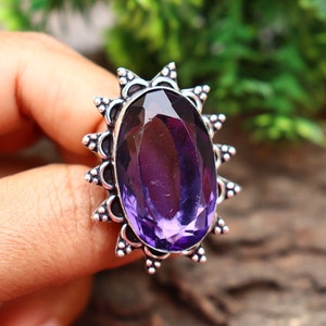 Amethyst Ring/ Silver Plated Ring/ Amethyst Gemstone Ring/ 8 1/2 US Ring/ Large Amethyst Ring/ Amethyst Statement Ring/ Big Amethyst Ring image 2