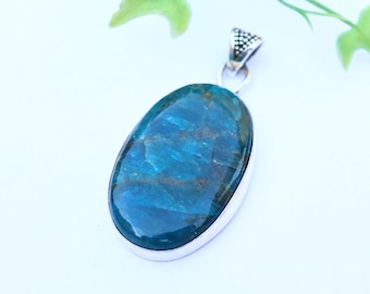 Neon Blue Apatite Pendant/ Silver Plated Pendant/ Original Neon Blue Apatite Pendant/ Large Apatite Pendant/ Neon Blue Apatite Jewelry!