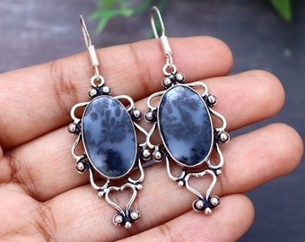 Natural Dendritic Opal Earring/ Silver Plated Earring/ Original Dendritic Opal Earring/ Opal Earring/ Drop Earring, Original Dendritic Opal!